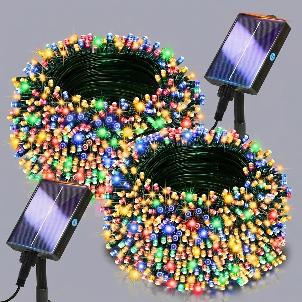 Lighprenix Solar Lights Outdoor Garden - 2 Pack 20m 200LEDs Solar Powered Waterproof Multicolor Fairy Lights with 8 Modes, Upgrated Large-Capacity Outside Decorative String Lights for Tree/Fence/Mesh