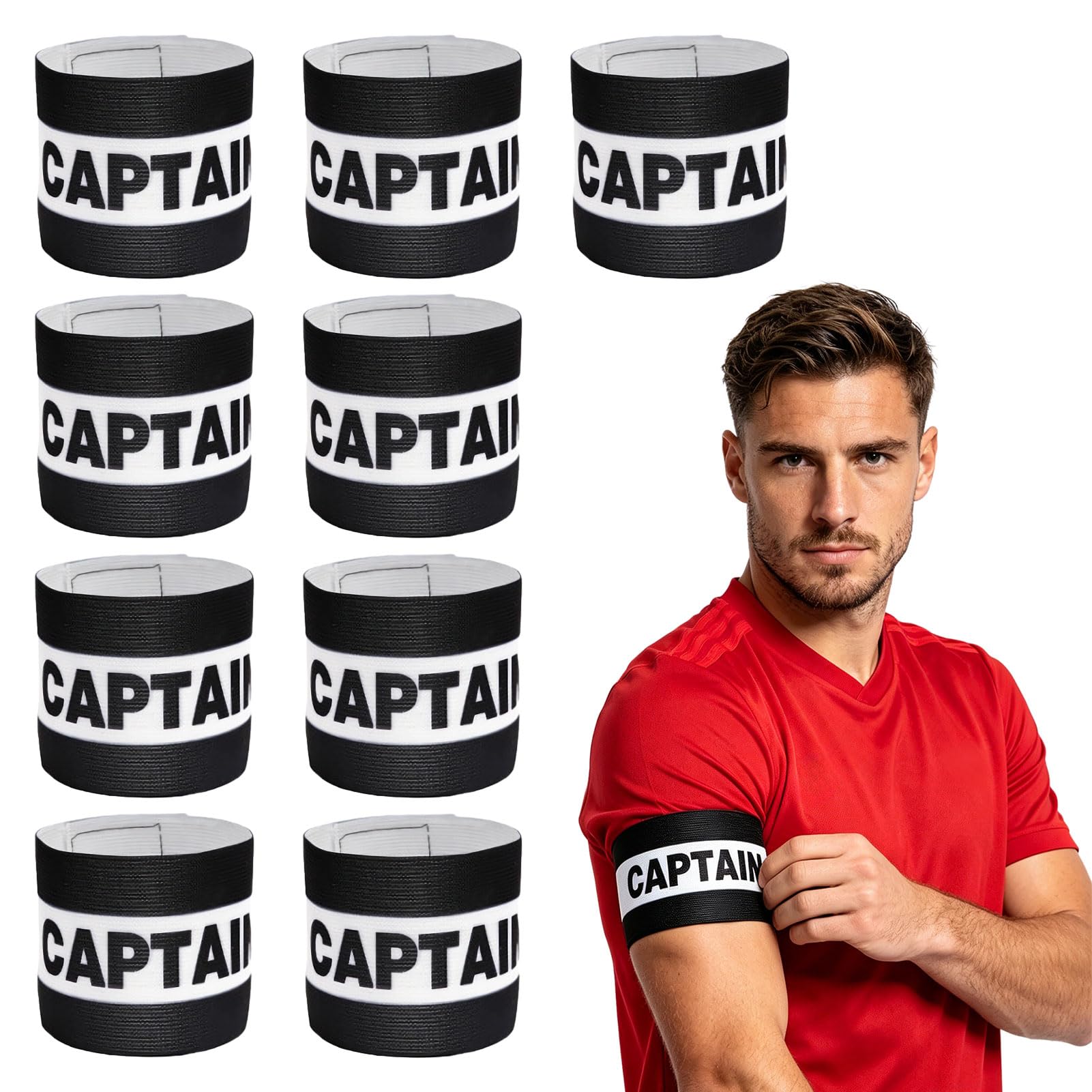 Captains Armband, Captain Armband Football, 9PCS Black Stretch Nylon Arm Bands for Team Leaders, Kids Football for Youth Sports and Training Sessions