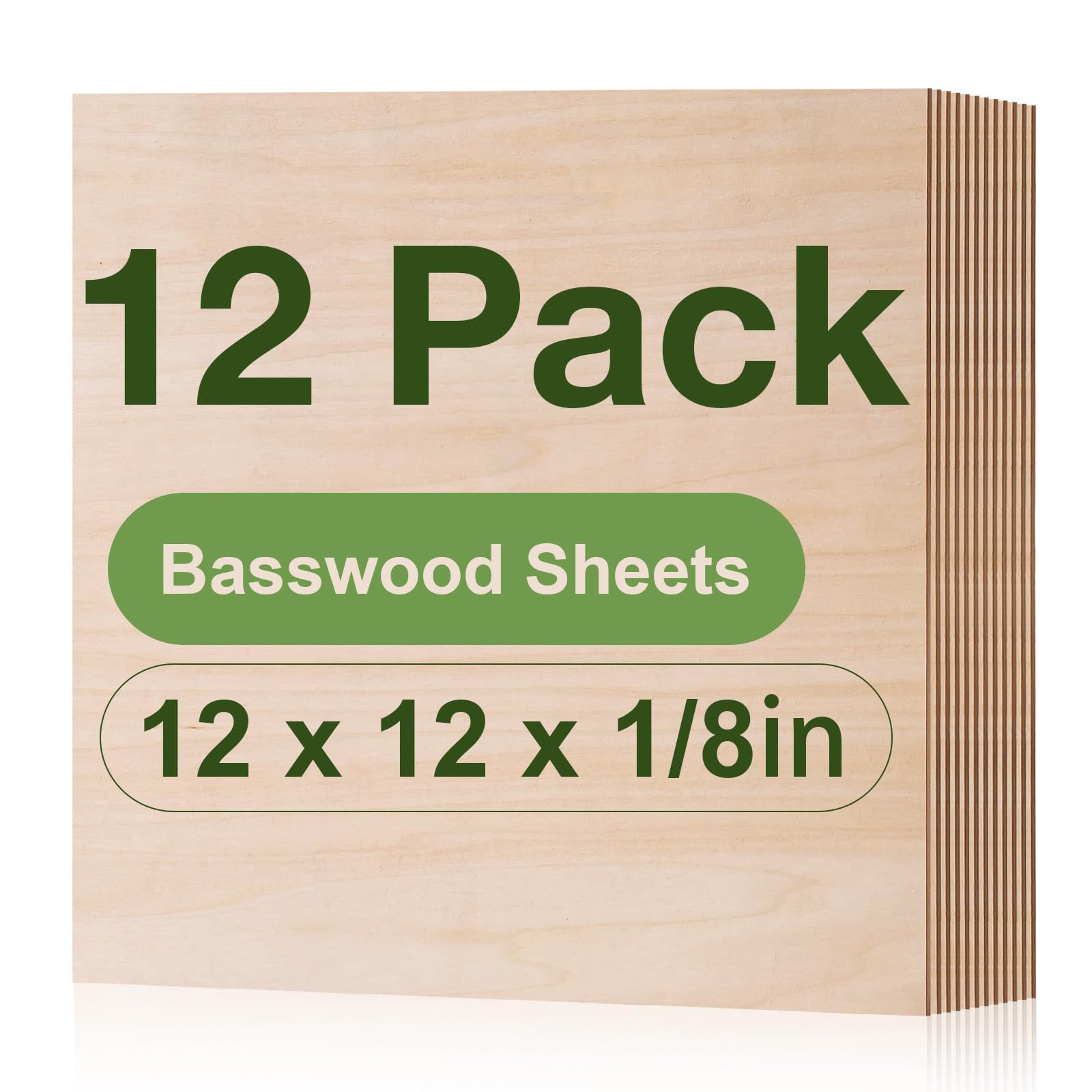 ROBOTIME 12-Pack 3mm Basswood for Laser Cutting - 12 x 12 x 1/8 Inch - Craft Wood A/A Grade Basswood Sheets 1/8" - 1/8" Plywood for Laser Cutting, Engraving & Wood Burning (Pyrography)