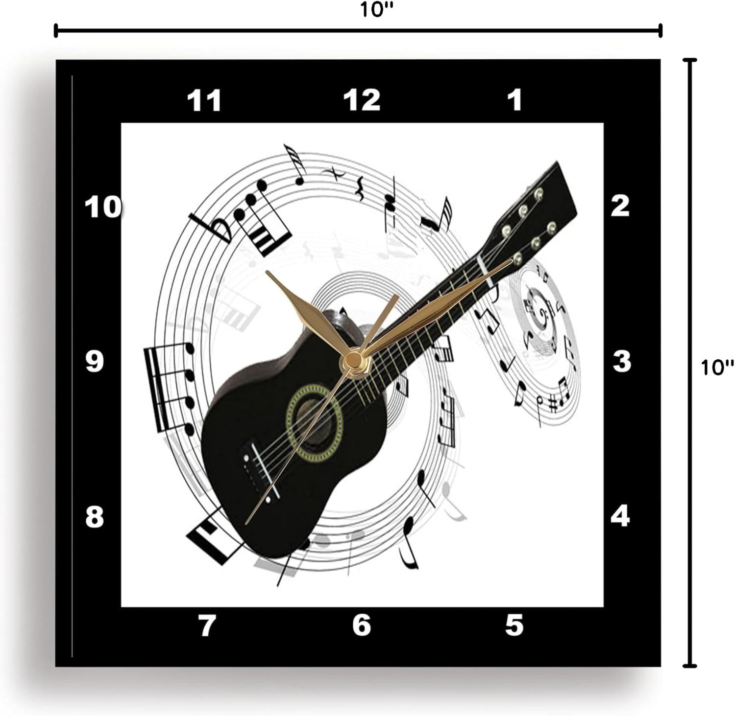 3dRose dpp_50912_1 Music Notes Guitar Wall Clock, 10 by 10-Inch