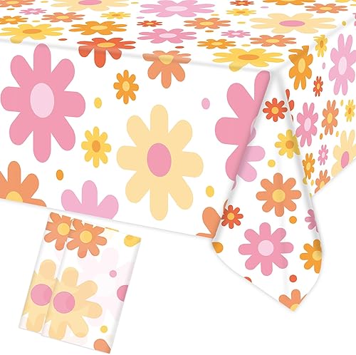 Augisteen Groovy - Mantel rectangular desechable de plástico con diseño de margaritas, diseño de flores estilo bohemio retro hippies, para