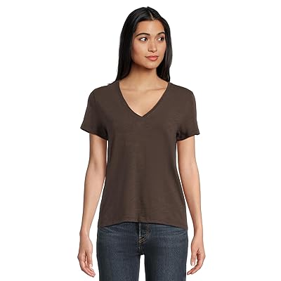 Lilla P Short Sleeve Back Seam V Neck Women
