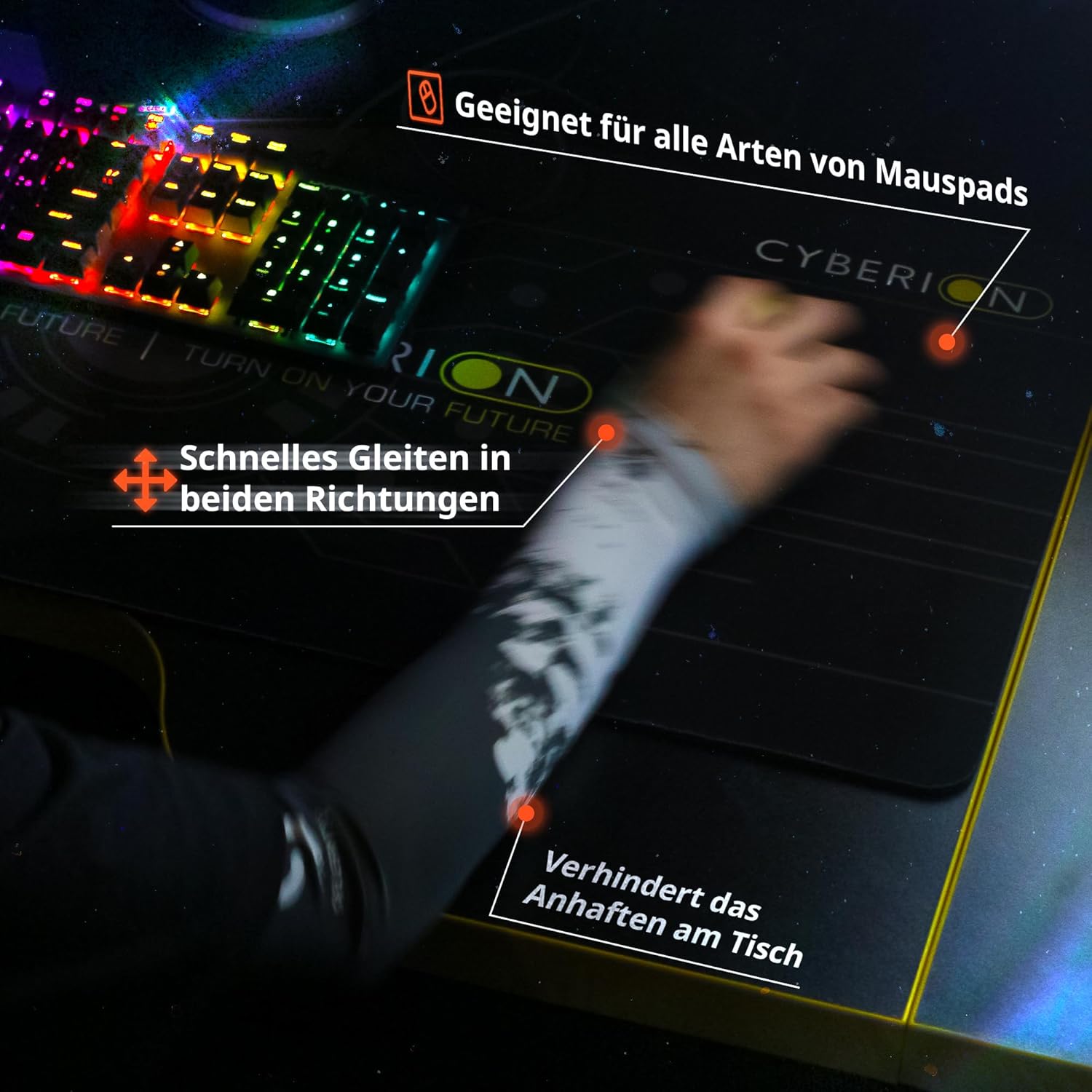 Gaming Arm Sleeve PC Size L + Glass Gaming Mouse Pad Large 19.3 x 16.5 inch