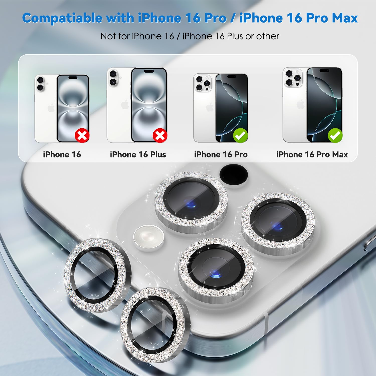 CloudValley for iPhone 16 Pro/iPhone 16 Pro Max Camera Lens Protector Bling - Image 2