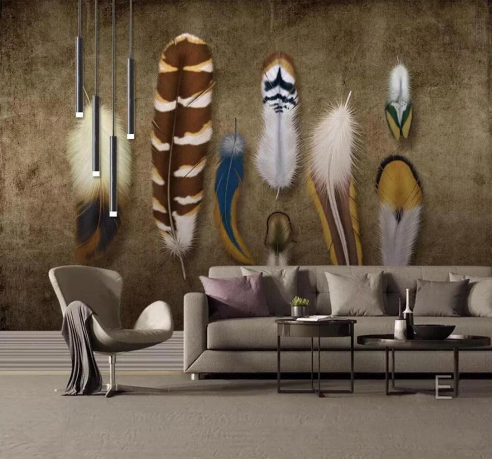 Tzxztt 400Cm×280Cm(B×H) Retro Colours Feathers Texture Art Modern 3D Wallpaper Premium Textured Silk Neutral Tones Material Ideal For Living Room Bedroom-400Cm×280Cm