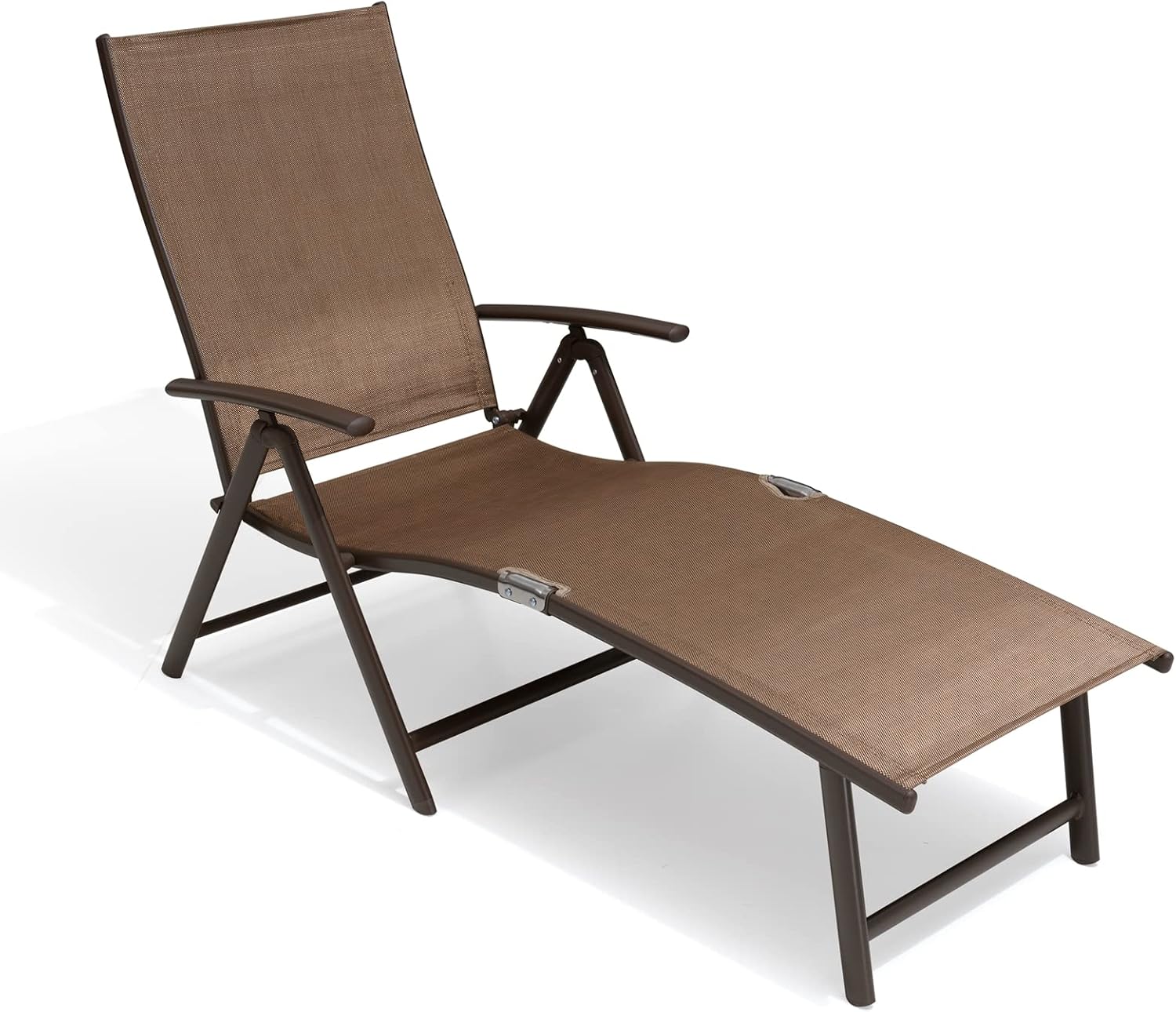 Crestlive Products Folding Patio Chaise Lounge Chair for Outside, Aluminum Adjustable Outdoor Pool Recliner Chair, Brown Frame, 8 Positions(1 PC Brown)