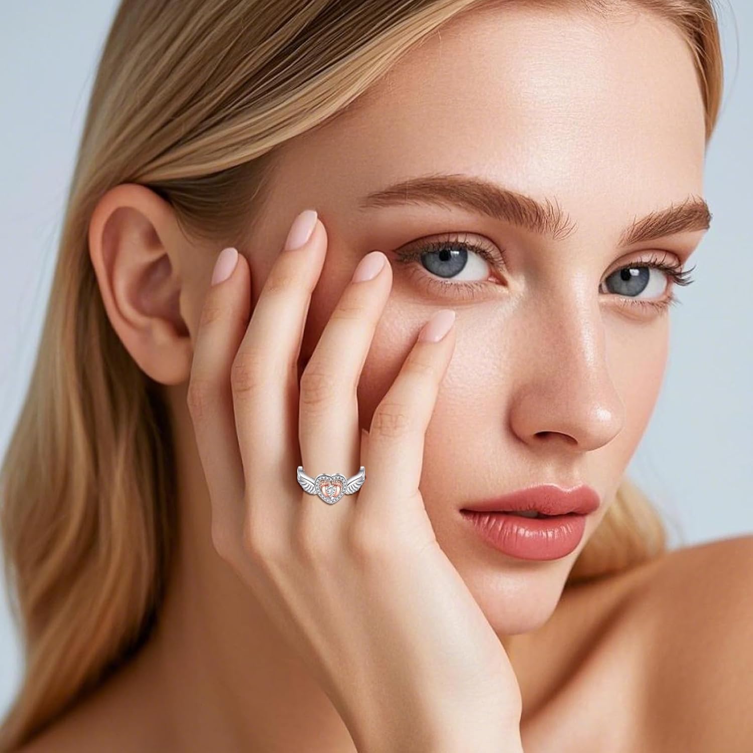 ONEFINITY Miscarriage Ring Sterling Silver Mommy of an Angel Ring Angel Wing Heart Footprint Memorial Jewelry Gifts for Mom Women
