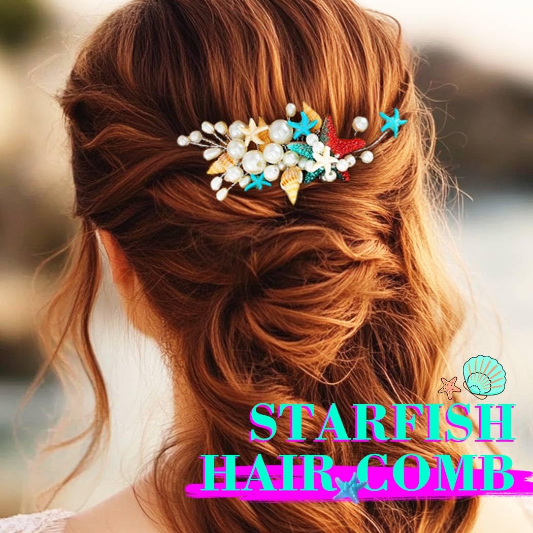 JAKAWIN Starfish Hair Comb Pearl Mermaid Headpiece Beach Hair Accessories for Women - Image 3