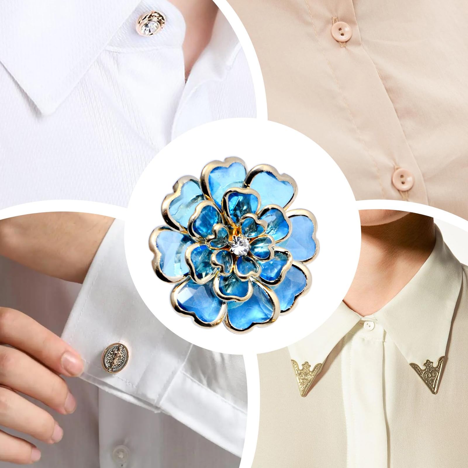 Fundas de botones de flores para mujer, camisas con diamantes de imitación, gemelos, clips decorativos, kit de costura, accesorios de vestir