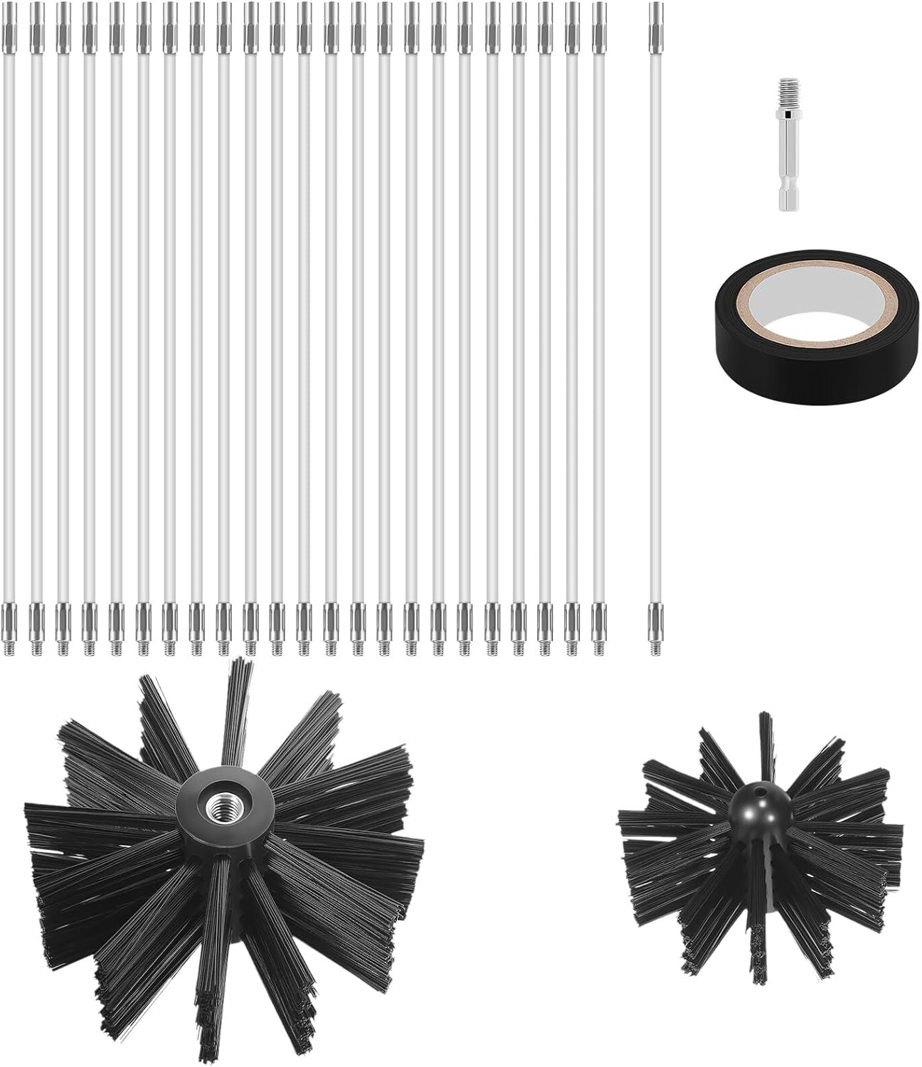 ERINGOGO 30ft Chimney Cleaning Brush Set with 4" and 6" Brush Heads, Dryer Pipe Cleaner Kit, Hexagonal Rod and 10m Tape for Fireplace and Vent Sweep
