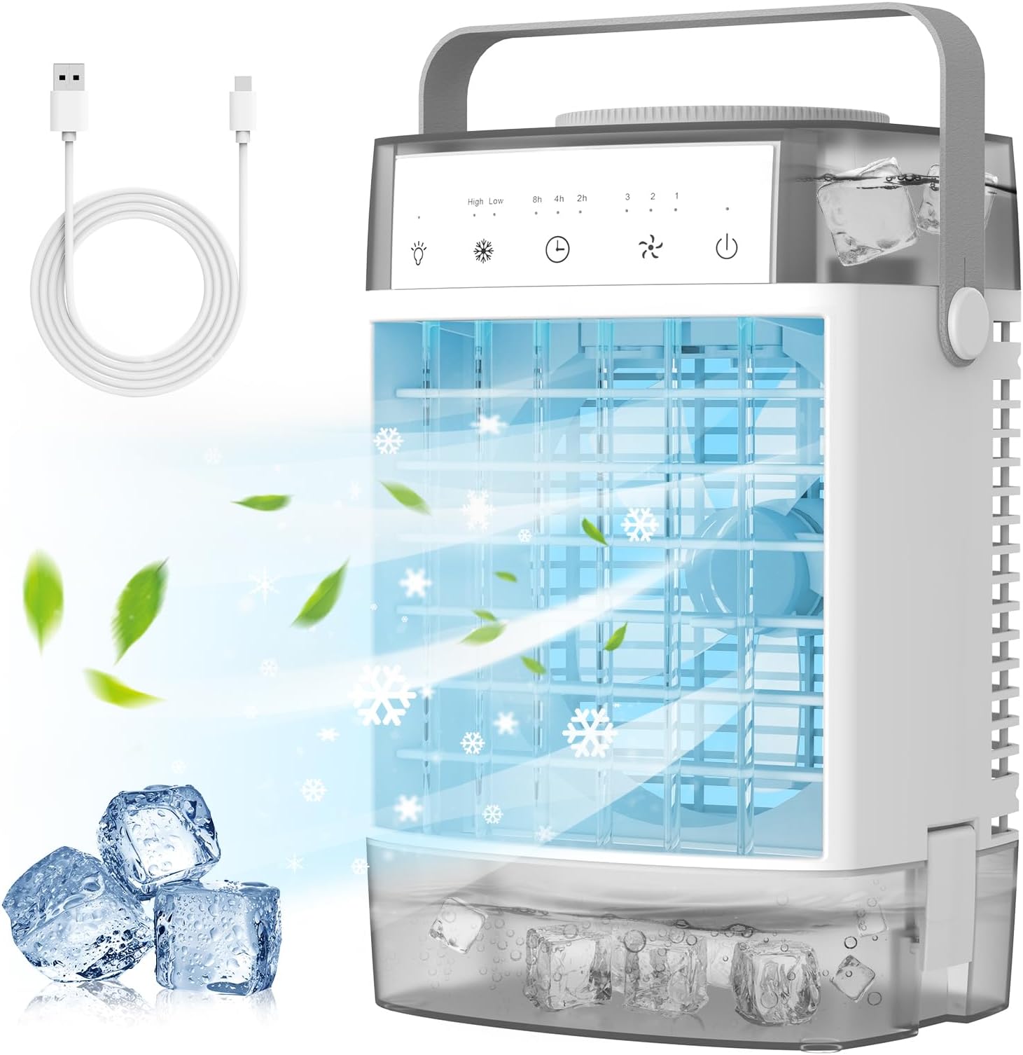 Portable Air Conditioners, 4-IN-1 Portable AC Unit with Remote Control, 1600ml Dual Tank Evaporative Air Cooler, 7 Color Lights Personal Mini Air Conditioner Portable for Room Office, CF-626R