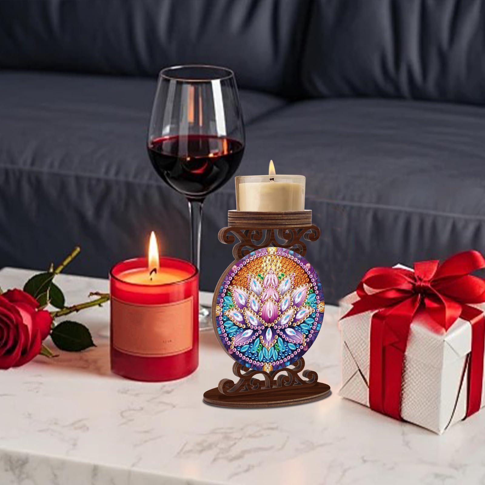 DCIDBEI Peinture Diamant Bougeoir 12x14cm Peinture par Numéros Plateau de Dessous de Verre Rond Chandelier Bougeoir Diamond Painting Support pour Bougie Candle Holder Père Noël