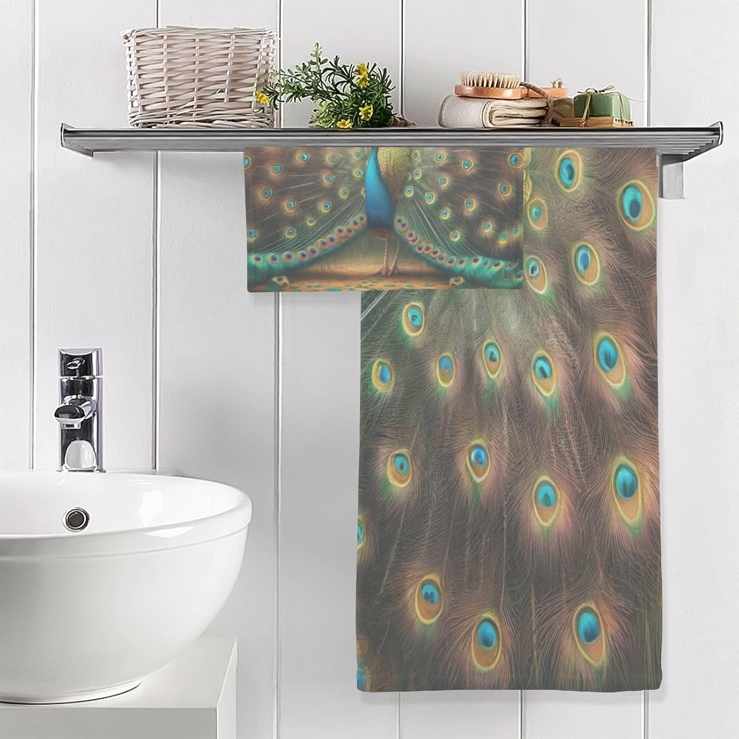 Hand Towels Premium Soft and Highly Absorbent Beautiful Peacock 2 Pcs Towels for Bathroom Set 100% Cotton Decorative Face Towels