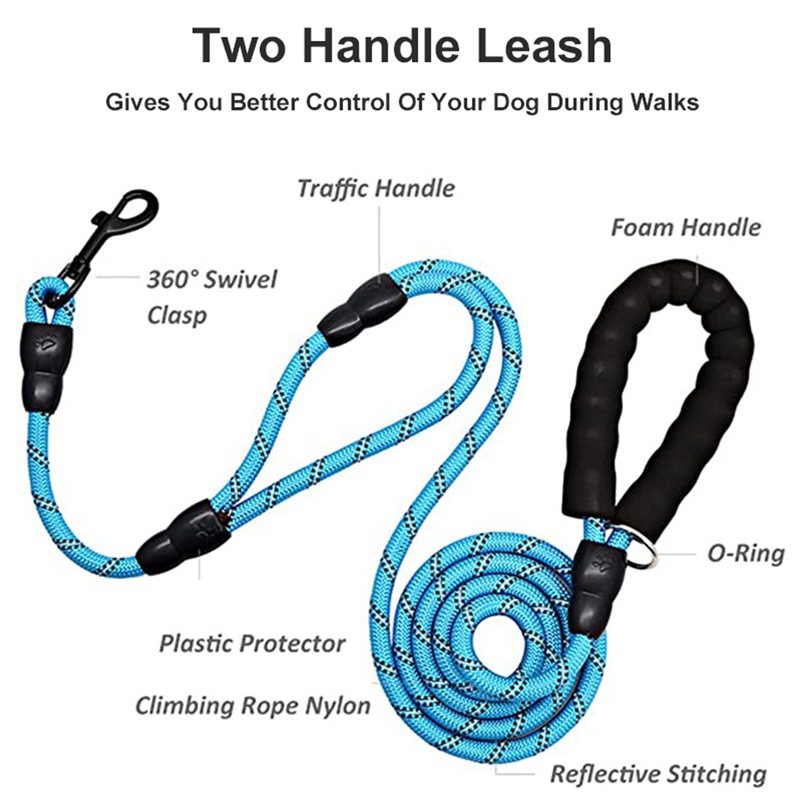 Dieffematic GS Pettorina per cani 150/180 CM nuova corda da passeggio per cani con doppia maniglia in nylon riflettente corda rotonda per cani corda di trazione guinzaglio per cani forniture per
