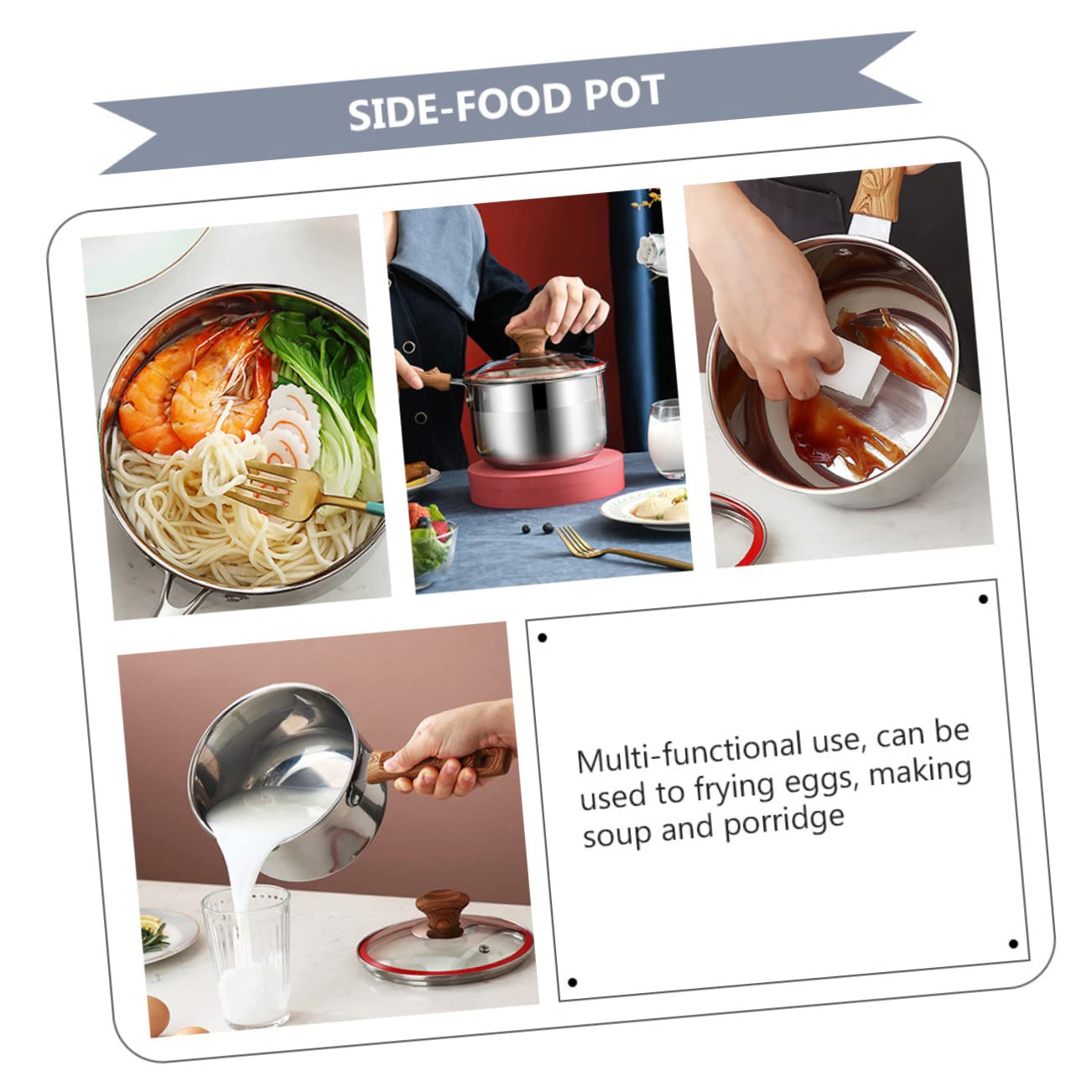 Cabilock Noodle Cooking Pot Non Stick Electric Wood Handle for Soup and Pasta Material Easy to Clean for Use