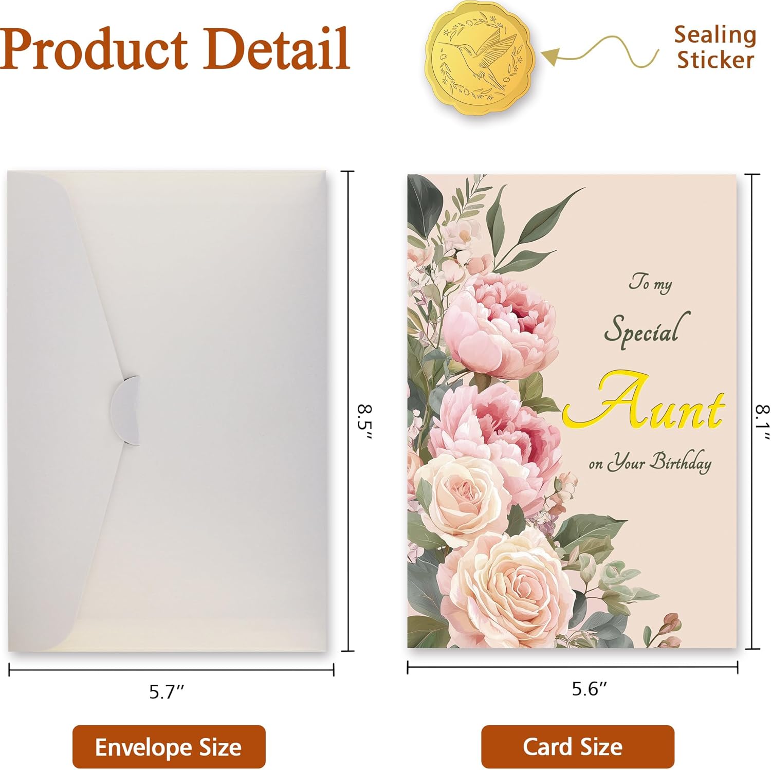 Aunt Birthday Card Aunt Birthday gifts - Double-layer card, Design with Gold Foil text, with envelope and Envelope sticker Heartfelt Message（5.6 x 8.1”） - Image 5