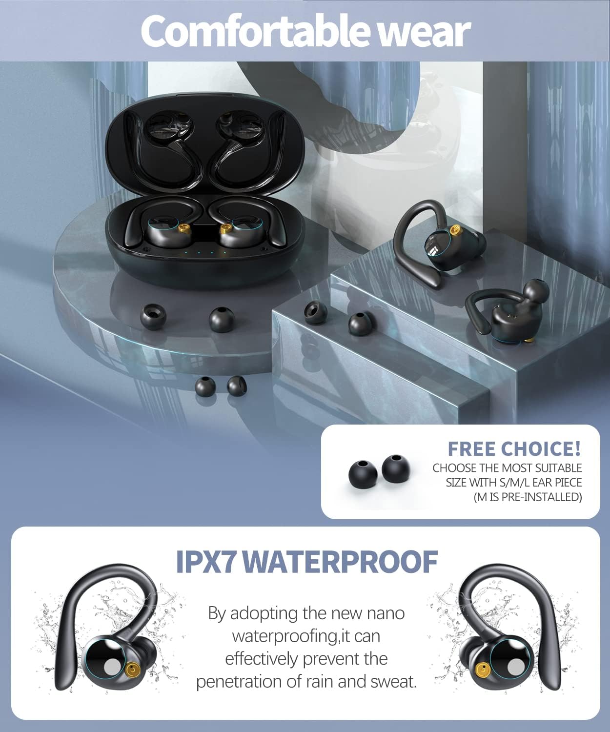 Wireless Earbud, Bluetooth 5.2 Headphones Sport Wireless Bluetooth Earphones in Ear Noise Cancelling Earbud with Wireless Earbuds with Charging Case, Waterproof IPX7 Headset 70H Playtime