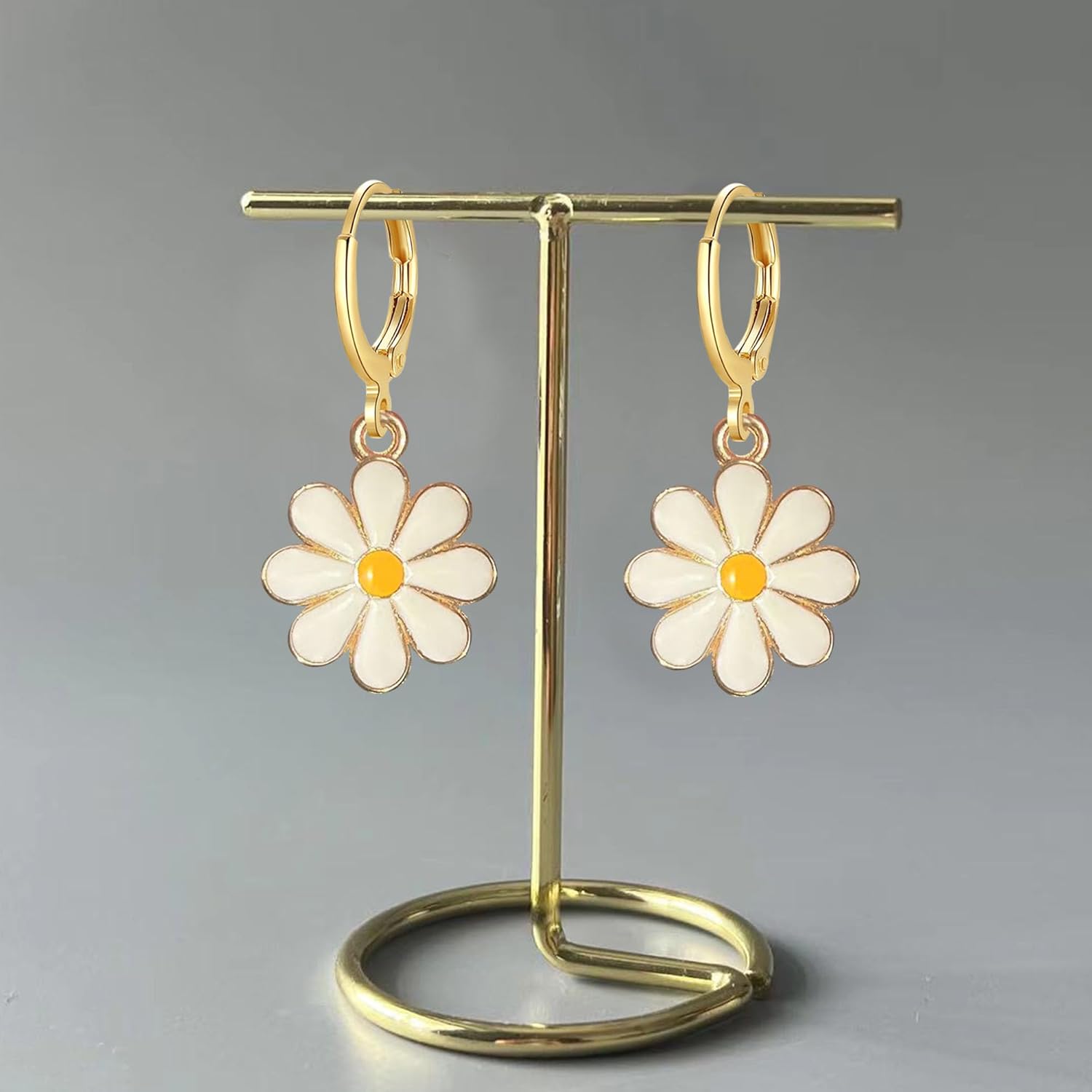 6 Pairs Gold Plated Daisy Stud Hoop Earrings Set for Women Minimalist Daisy Stud Earrings for Everyday Wear - Image 5