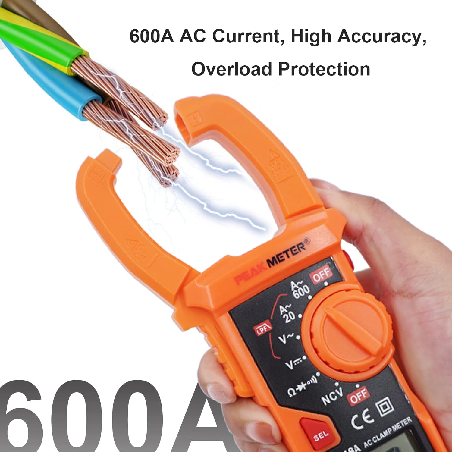 Digital Clamp Meter Auto-Ranging Multimeter Amp Voltage Tester Measure AC Current 600 A, AC/DC Voltage, Resistance, NCV, LPF, Diodes, Continuity and Backlight for Electricians
