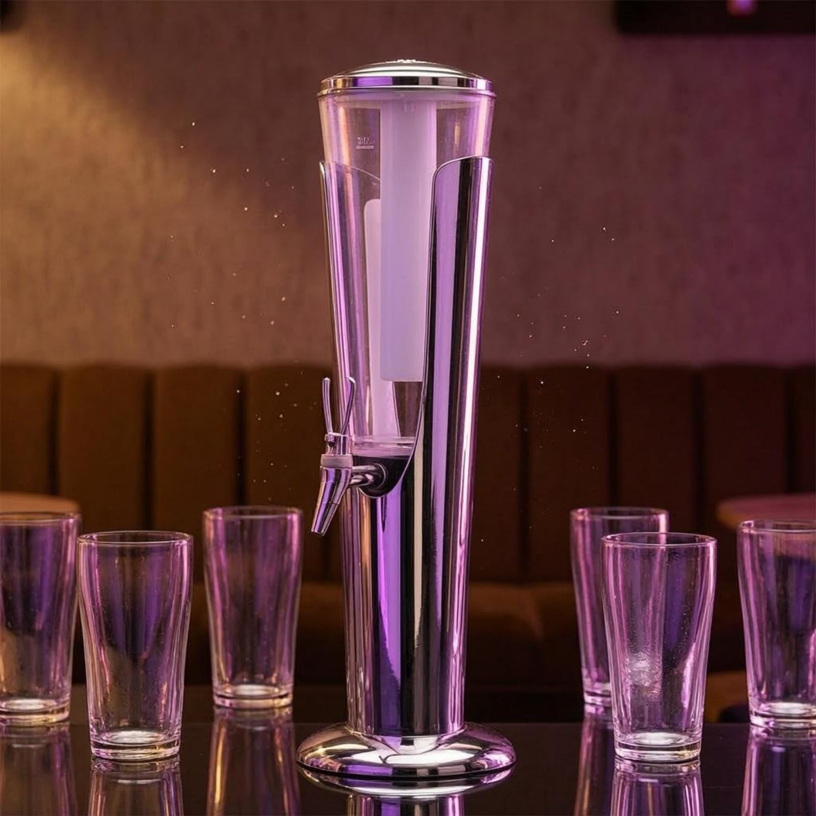 Bier Zapfsäule Getränkespender Ausschankzylinder Turm mit Sichtbehälter Und Einzelauslass für Gastronomie Empfang, Schwarz, Schwarz