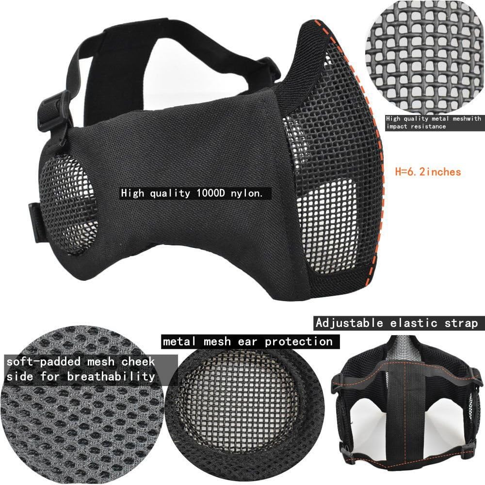 Jadedragon MICH 2000 Style ACH Tactical Helmet with Protect Ear Foldable Double Straps Half Face Mesh Mask & Goggle (Black) : Sports & Outdoors