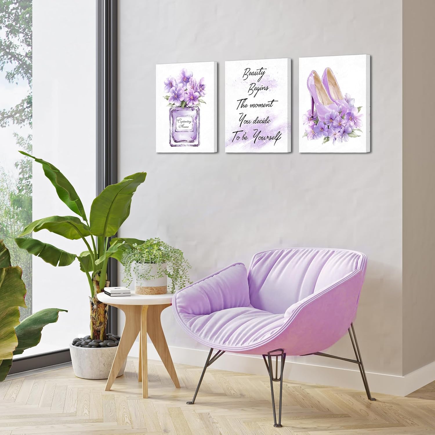 Artsbay Fashion Wall Decor Purple Wall Art Makeup Decoration Pictures for Girls Women Bedroom Bathroom Living Room 12" x 16" x 3PCS