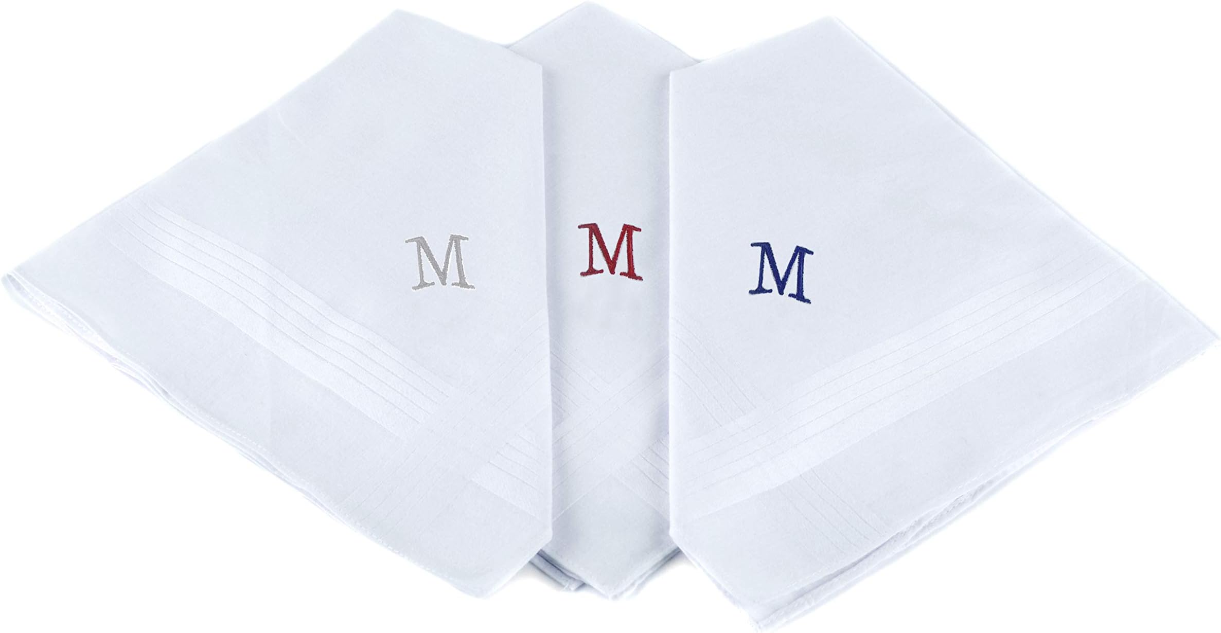 Initial Handkerchief for Men, Monogrammed Boxed 3 Piece Set,100% Cotton