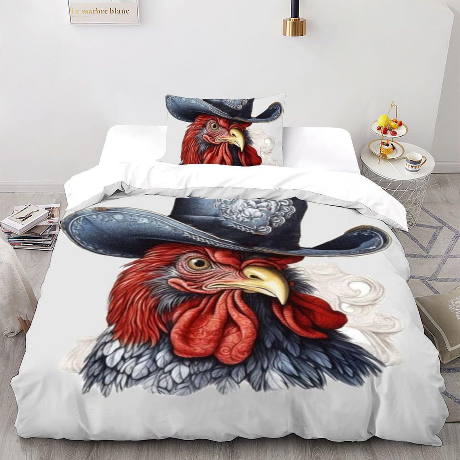 Housse de couette imprimé 3D poulet en microfibre douce avec fermeture rapide