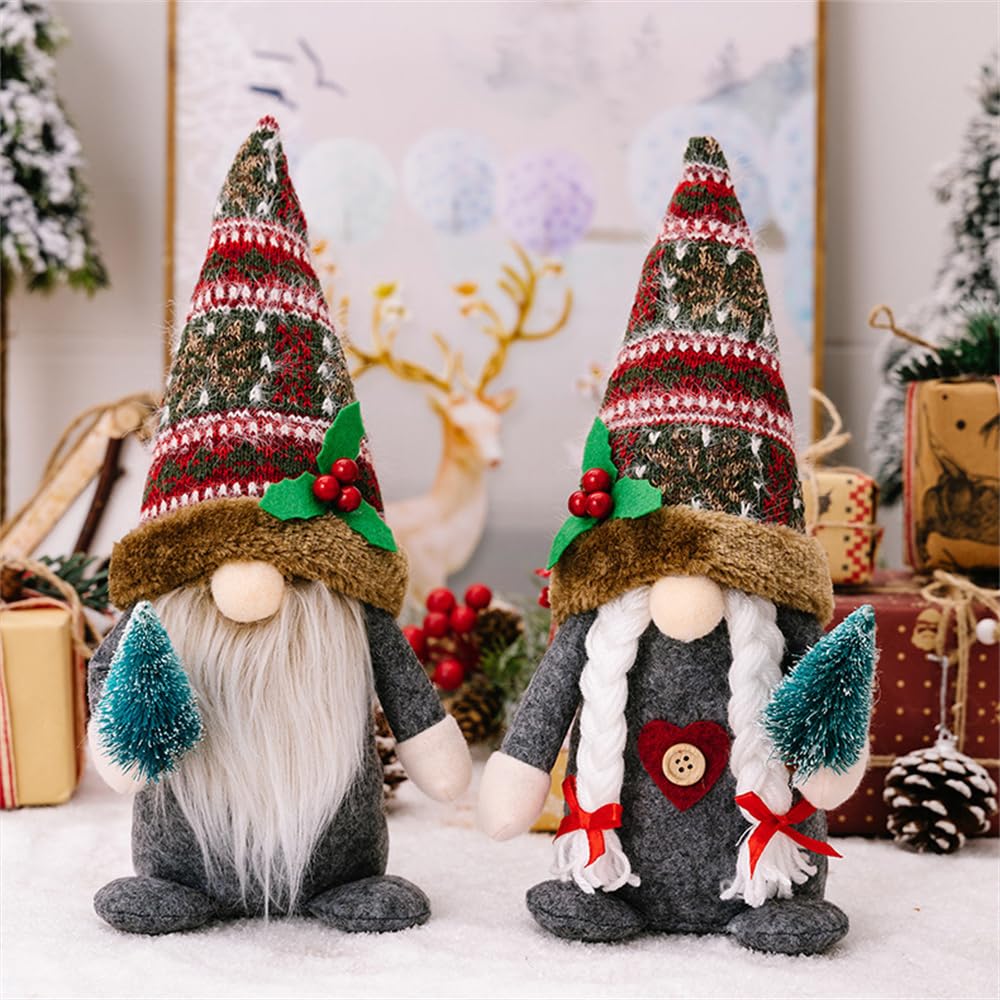 Nuziku C 1/2Pcs Hristmas Gonk, Handmade Hristmas Gnome Holding A Hristmas Tree In Hand,Reative Hristmas Gnomes Decorations Plush Mini Gonk For Home Kitchen Farmhouse Tiered Tray