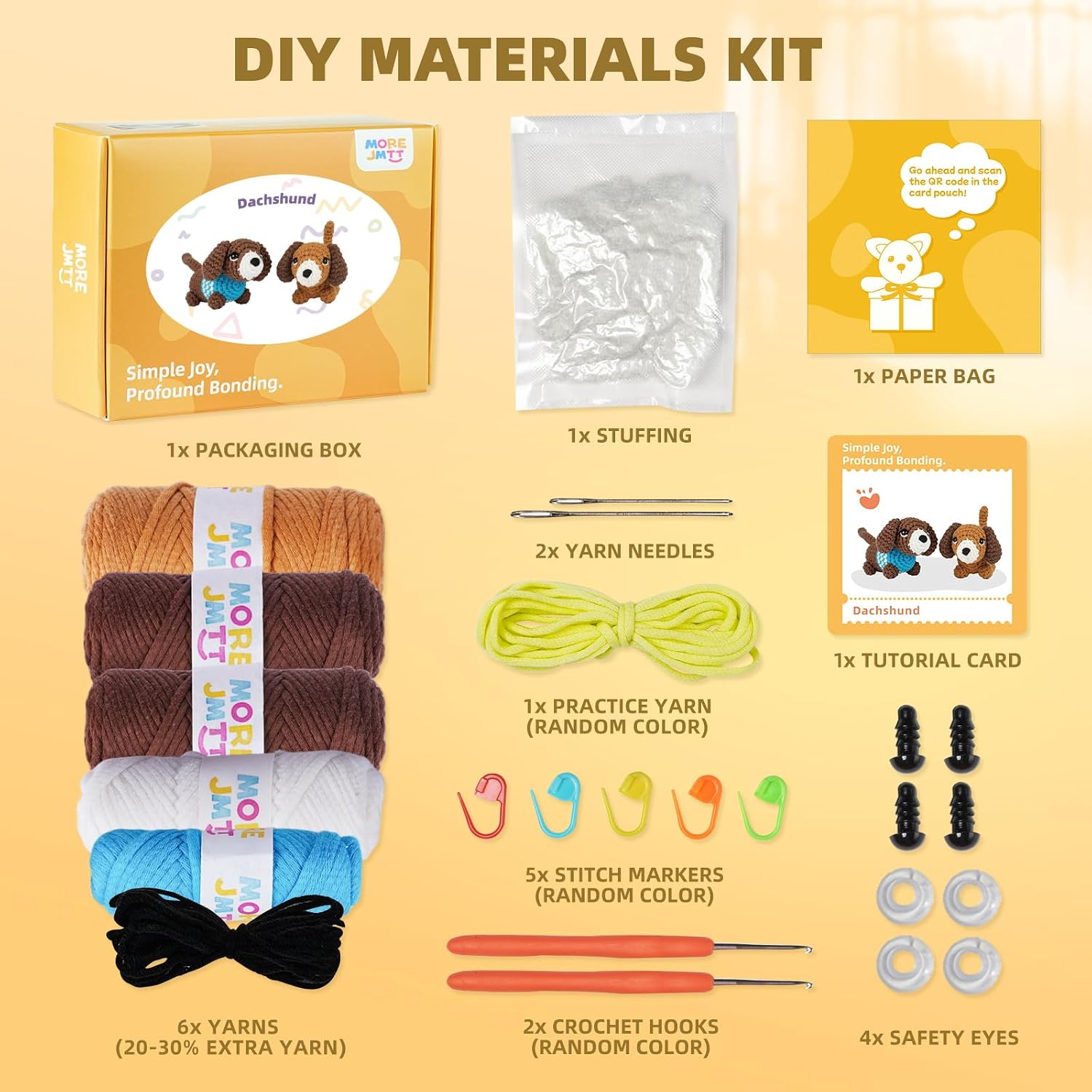 MOREJMTT Crochet Kit for Beginners, Learn to Crochet, Include Easy Knitting Soft Yarn, Step-by-Step Video Tutorial, Hook, Holiday Birthday Gift for Adults (Sausage Dog)