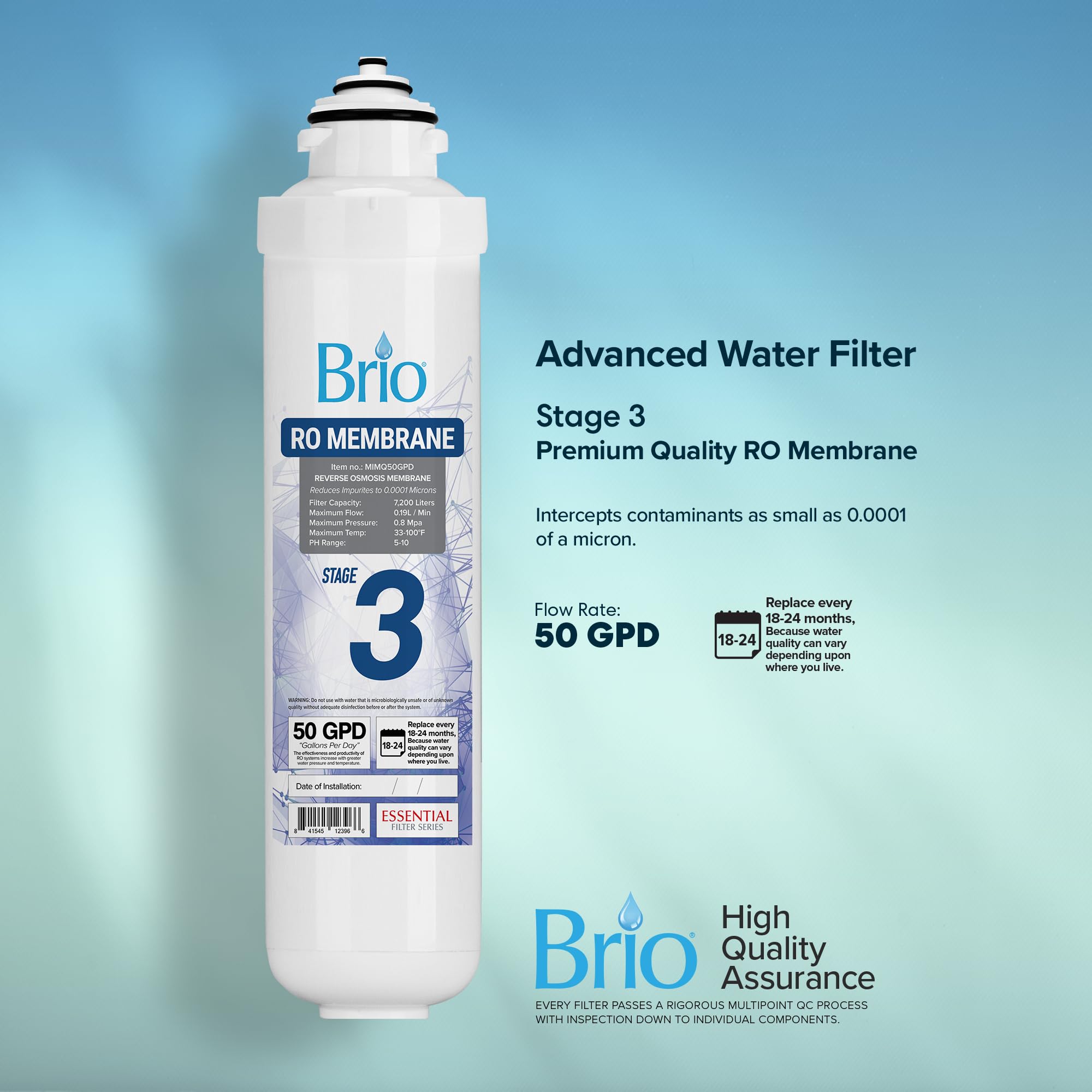 Brio MIMQ50GPD - Filtro de agua, polipropileno, color blanco