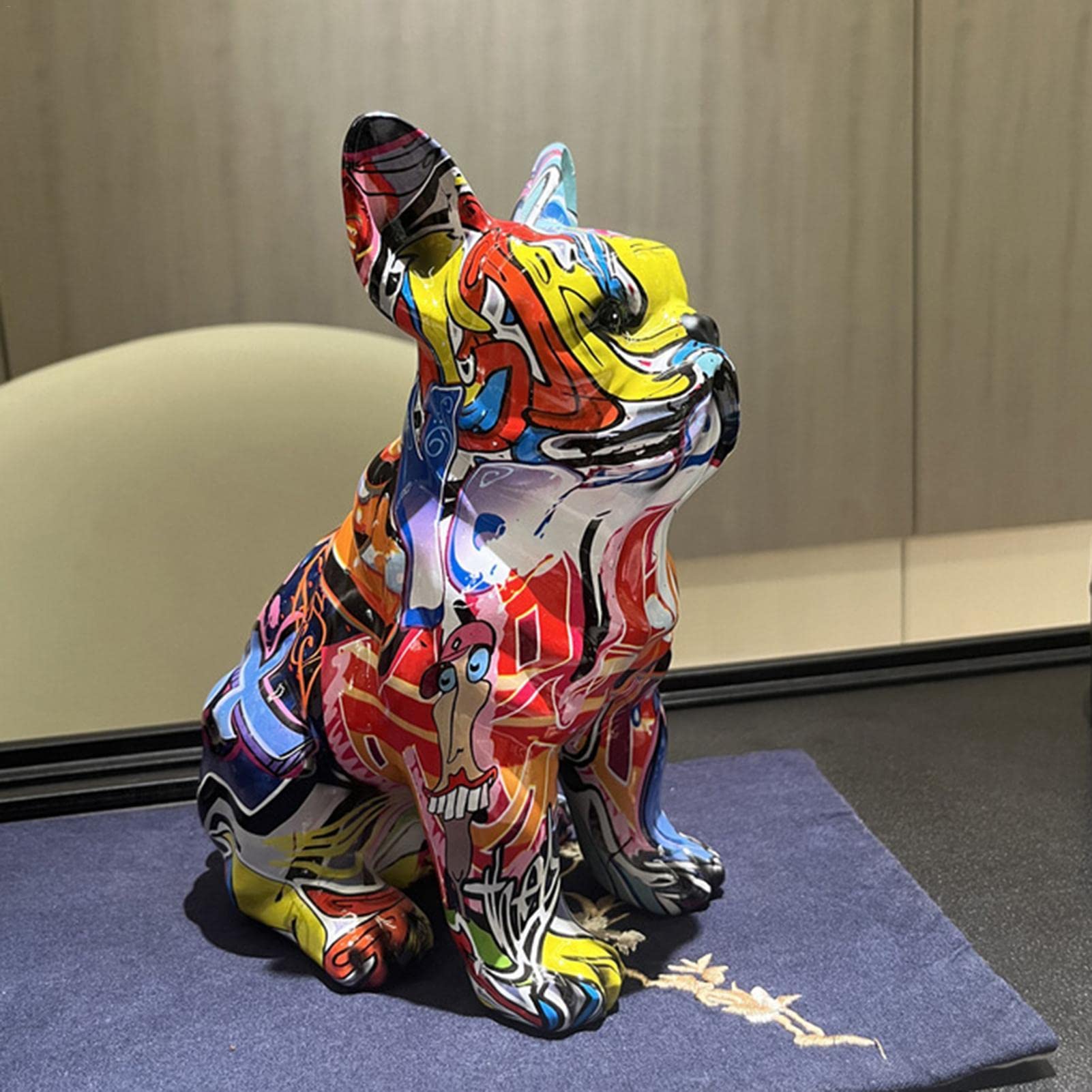 Stronrive Colourful Graffiti Bulldog Sculptures, Graffiti Art Standing French Bulldog Statue Ornament, Home Decor Bulldog Splatter Colorful Dog Art Figurine Resin Craft Ornament Dog Lover Gift