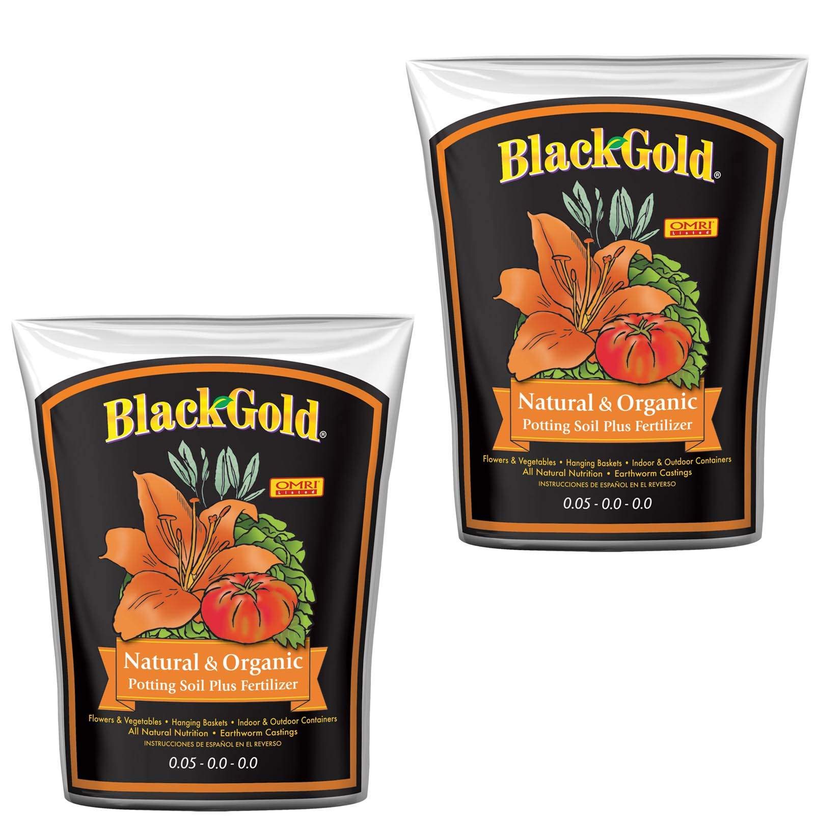 SunGro SUGRBG2 Black Gold Natural & Organic Potting Soil Bag plus Fertilizer, 2 Cubic Feet (2 Pack)