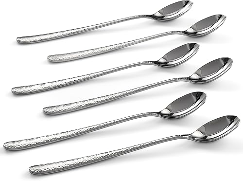 Miniatura 2 de Hudson Essentials Cucharas de té helado martilladas, cucharas de mango largo de acero inoxidable 1810 para revolver cócteles, té, café, juego de 6 -