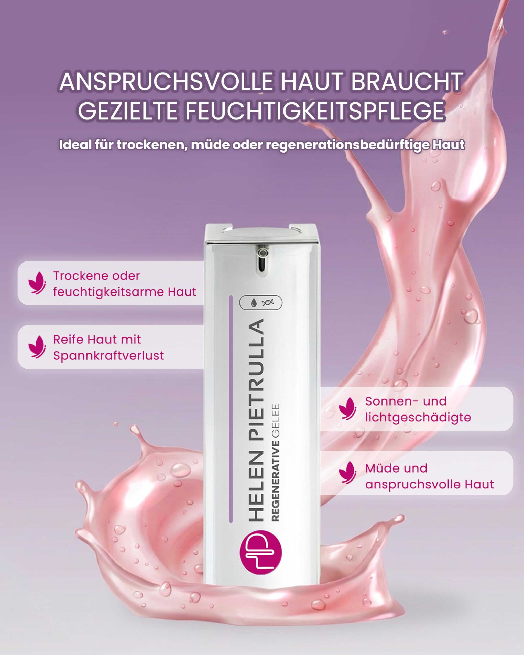 Helen Pietrulla Hyaluron Gesichtsserum - Feuchtigkeitsserum mit Hyaluronsäure & Provitamin B5 - Anti-Aging für trockene Haut - Fältchen aufpolstern & Hautregeneration | Regenerative Gelee - 30 ml