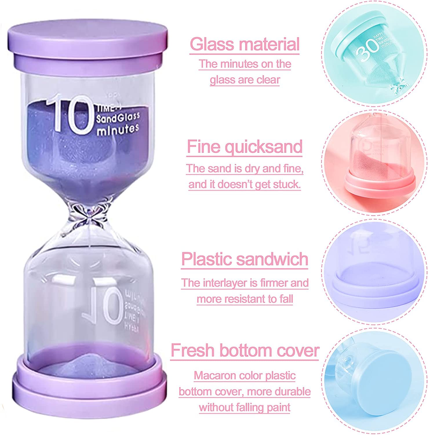Set 5 Clessidre Colorate Per Bambini - Timer 3/5/10/15/30 Minuti Per Lavarsi I Denti, Compiti