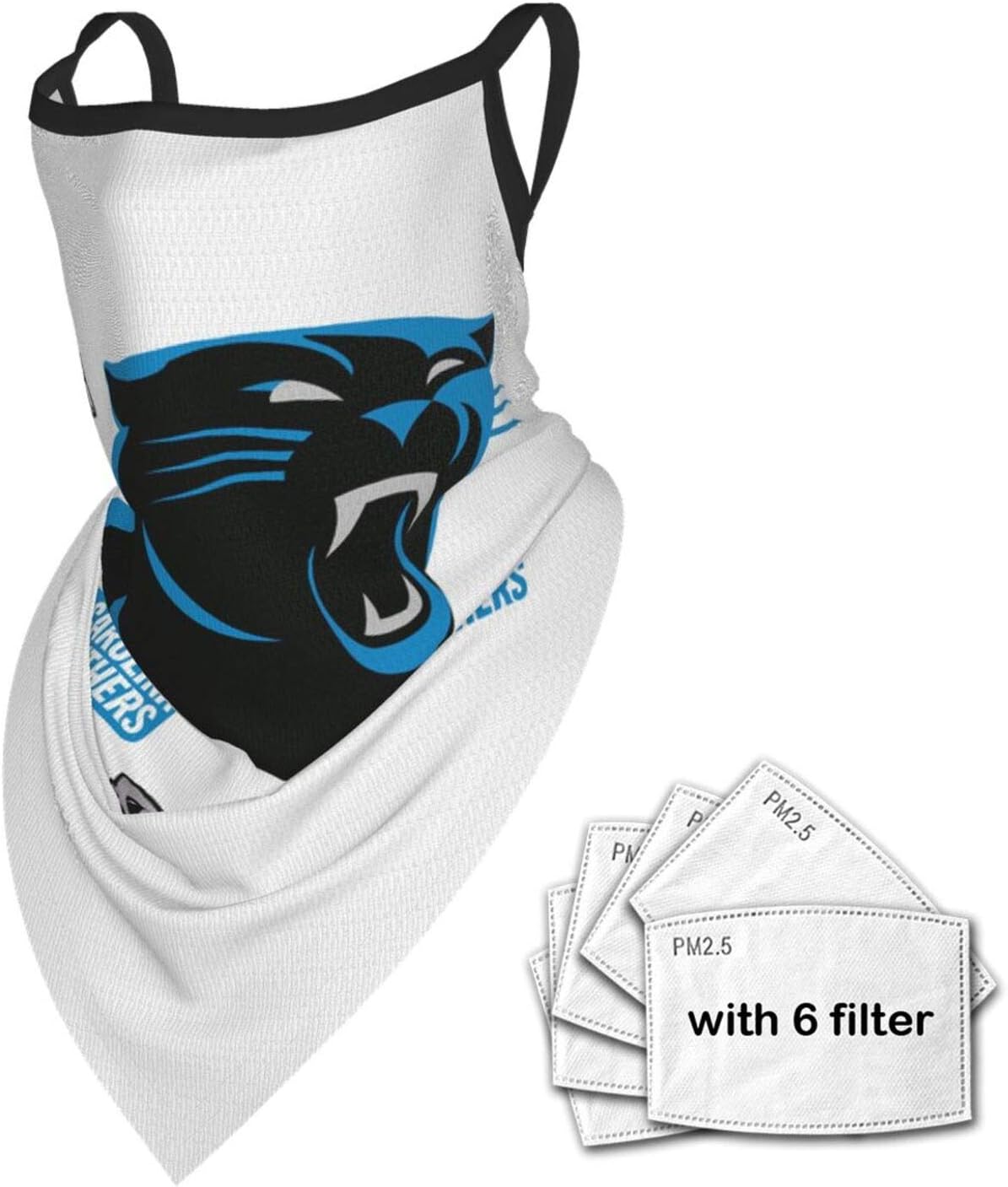 Car-olina Rugby Pan-thers Face Mask washable Face Scarf With Ear Loops With Filters for men women