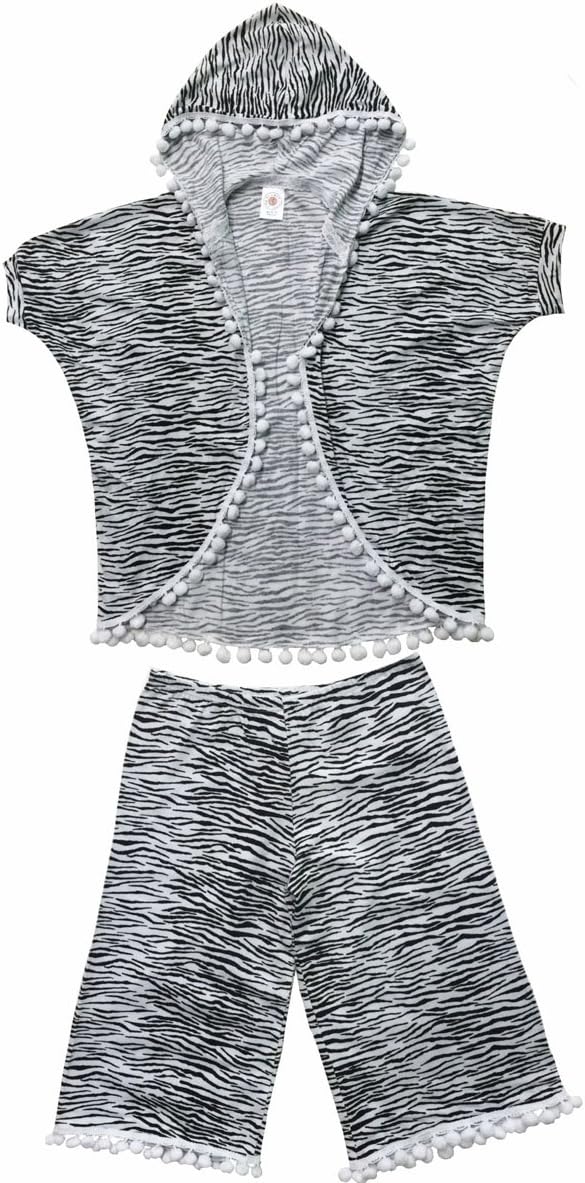Esme Girl's Beachwear Hooded Short Sleeve Kimono/Crop Pants Set