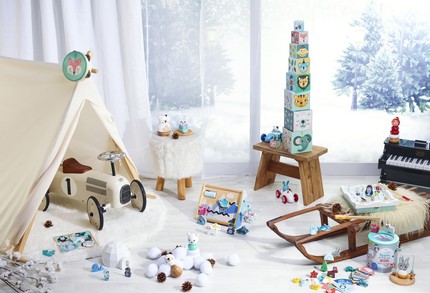 Cubes Gigognes Les Animaux Michelle Carlslund pour Bébé Dès 12 Mois en Bois | Empilage et emboîtement ludiques | design coloré et illustré | stimule motricité fine et logique | idée cadeau naissance