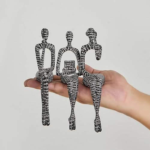 Miniatura 4 de FJS Juego de 3 estatuas de pensador de terciopelo negro, estatua de arte, decoración de sala de estar, decoración moderna de escultura para mesa de