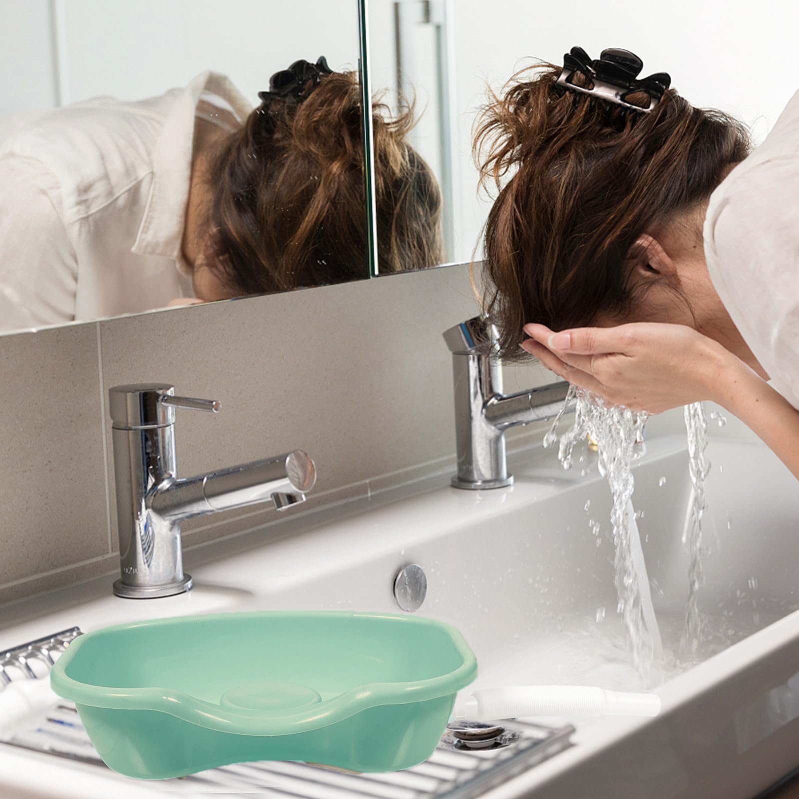 HOMSFOU Ergonomisch Geformtes Haarwaschbecken aus Kunststoff mit Glatter Oberfläche und Gebogener Kante für Haarwäsche im Bett bei Senioren und Pflegebedürftigen