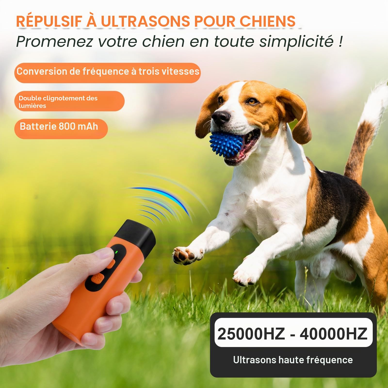 Dispositif Anti-Aboiement pour Chiens,Appareil contrôle Anti-Aboiement à ultrasons,Anti Aboiement Chien Ultrason Rechargeable,avec 3 fréquences réglables,pour Chiens Petite,Moyenne et Grande