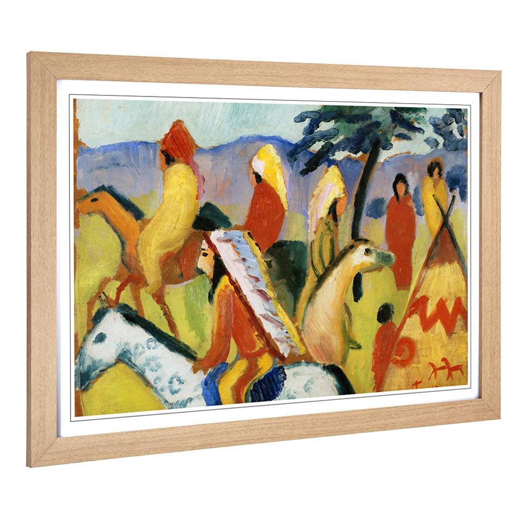 Big Box Art Framed Print of August Macke Indians on Horseback Design | Wall Art Picture | Home Decor for Kitchen, Living Room, Bedroom, Hallway, Oak, A2 / 24.5x18 Inch / 62x45cm