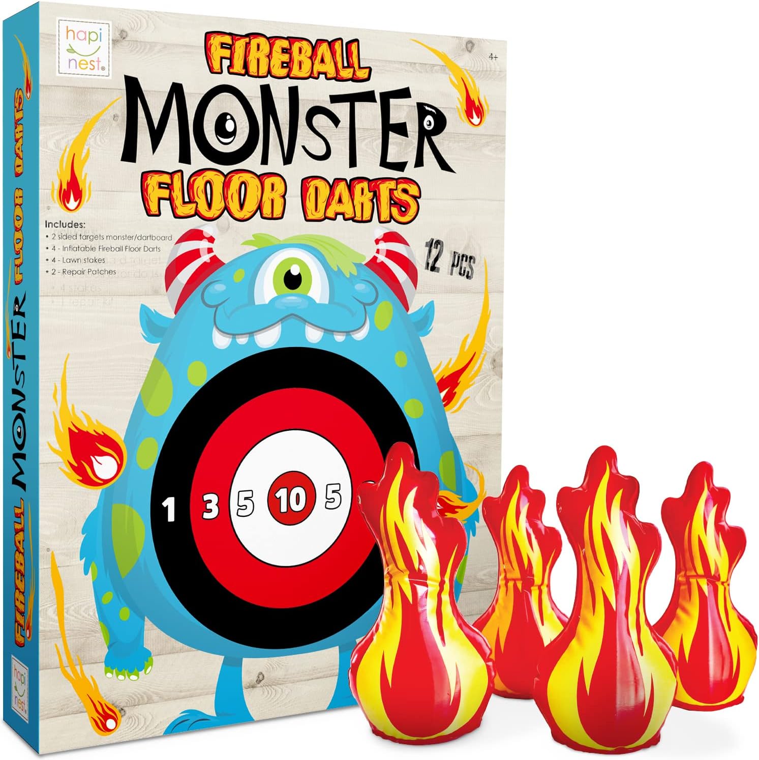 Hapinest Fireball Monster Floor Darts Outdoor Yard Lawn Game for Kids Adults and Family Ages 4 Years and Up | Fun Carnival Backyard Games for Outside Activities : Toys & Games