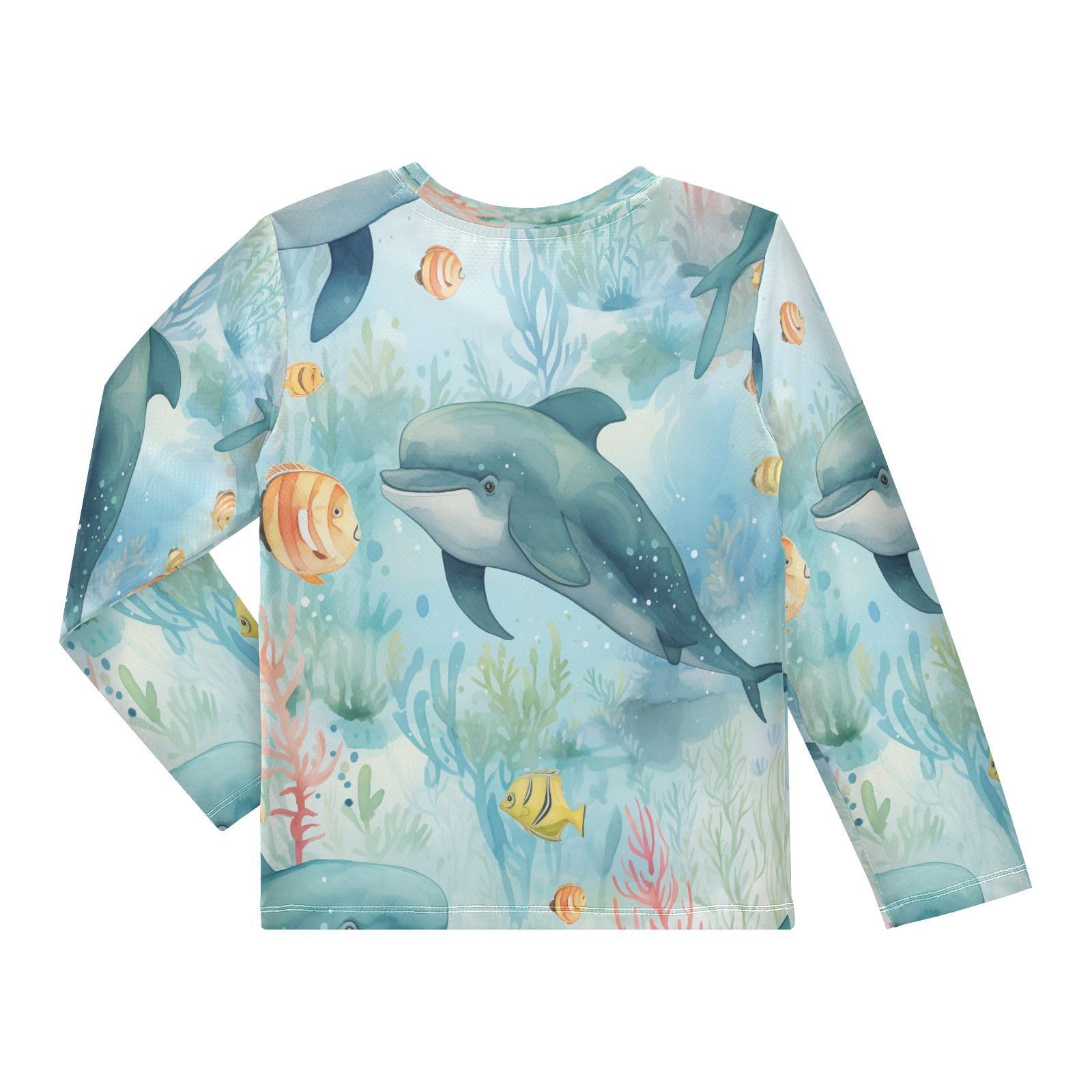 Boys Rash Guard Swim Shirt Long Sleeve UPF+ 50 Sun Shirts Quick Dry Shirt Orange Fish Blue Dolphin for Toddler Kids