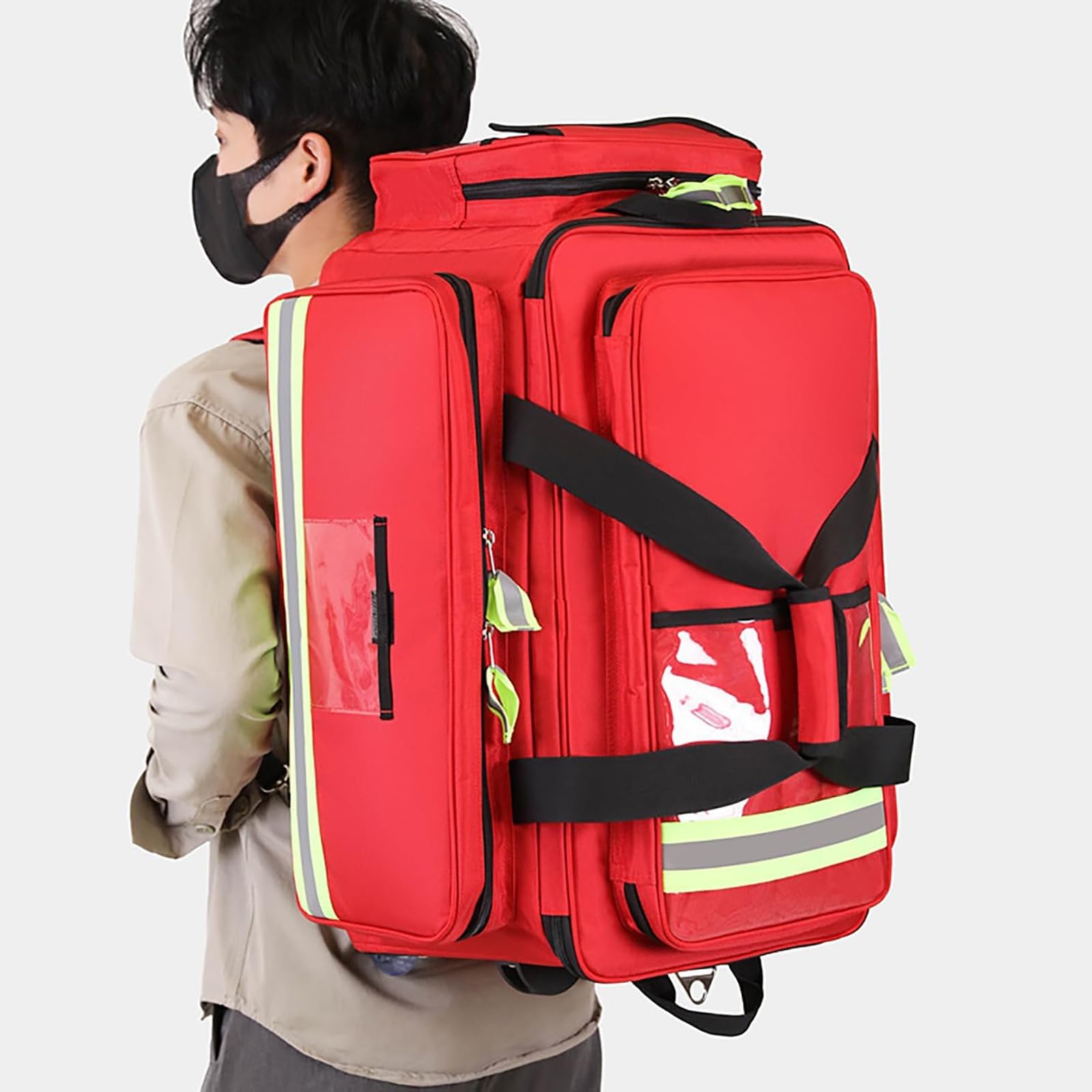 Mochila de primeros auxilios de gran capacidad, bolsa de respuesta profesional con carrito extraíble, para viajes, camping, senderismo
