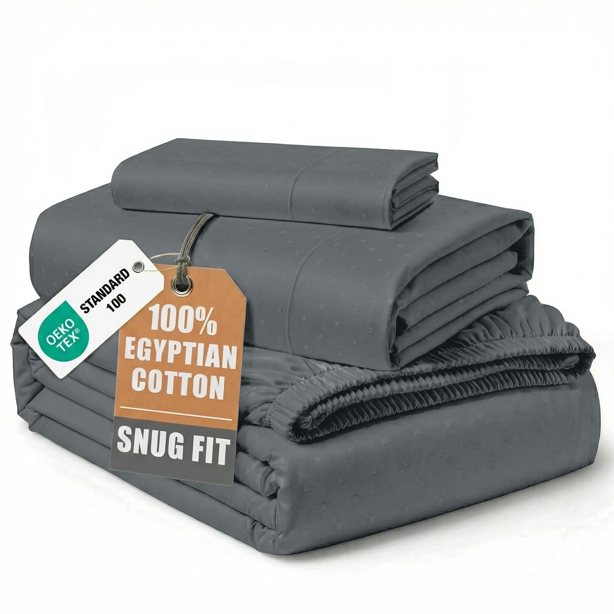 LANE LINEN Extra Long Twin Sheets Sateen Weave - Charcoal Swiss Dot