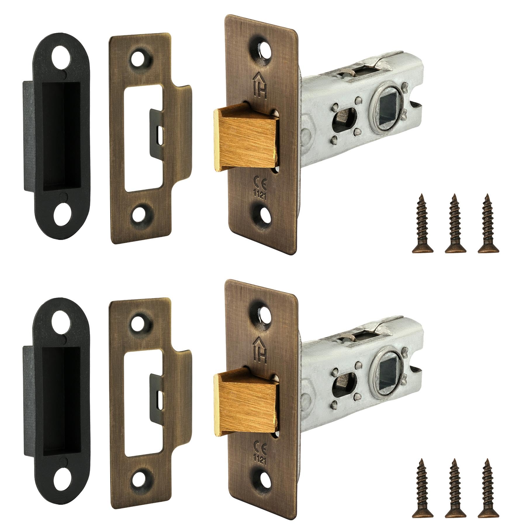 XFORT 65mm Tubular Latch with Matt Antique Brass Faceplate, Internal Door Latch for Doors, Tubular Mortice Latch - Pack of 2