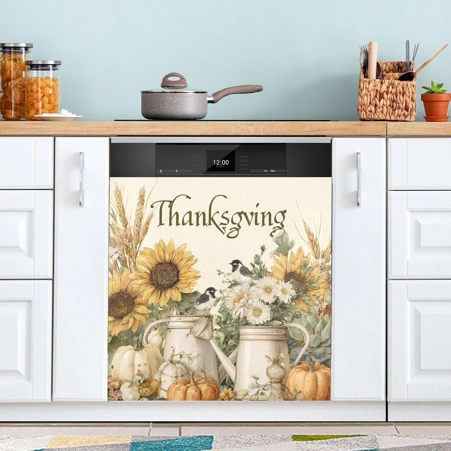 Fall Highland Cow White Dishwasher Magnet Cover Front Door Magnetic Dishwasher Cover Decorative Refrigerator Magnet Covers Dishwashers Magnetic Sticker for Home Decor, 23" x 26"