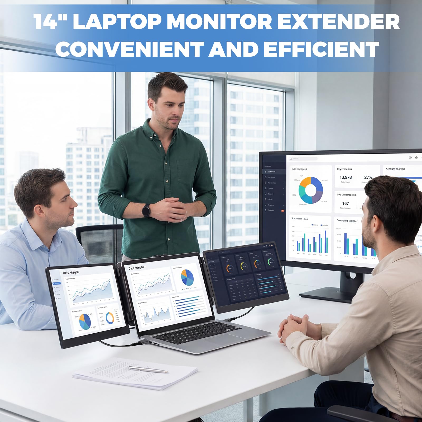 JoyReal Laptop Screen Extender, 14" FHD 1080P IPS Portable Monitor for Laptop, Triple Screen Extender Monitor USB-C/HDMI Plug-Play for Windows, Mac, Fit 13"-17.3" Laptops — view 8